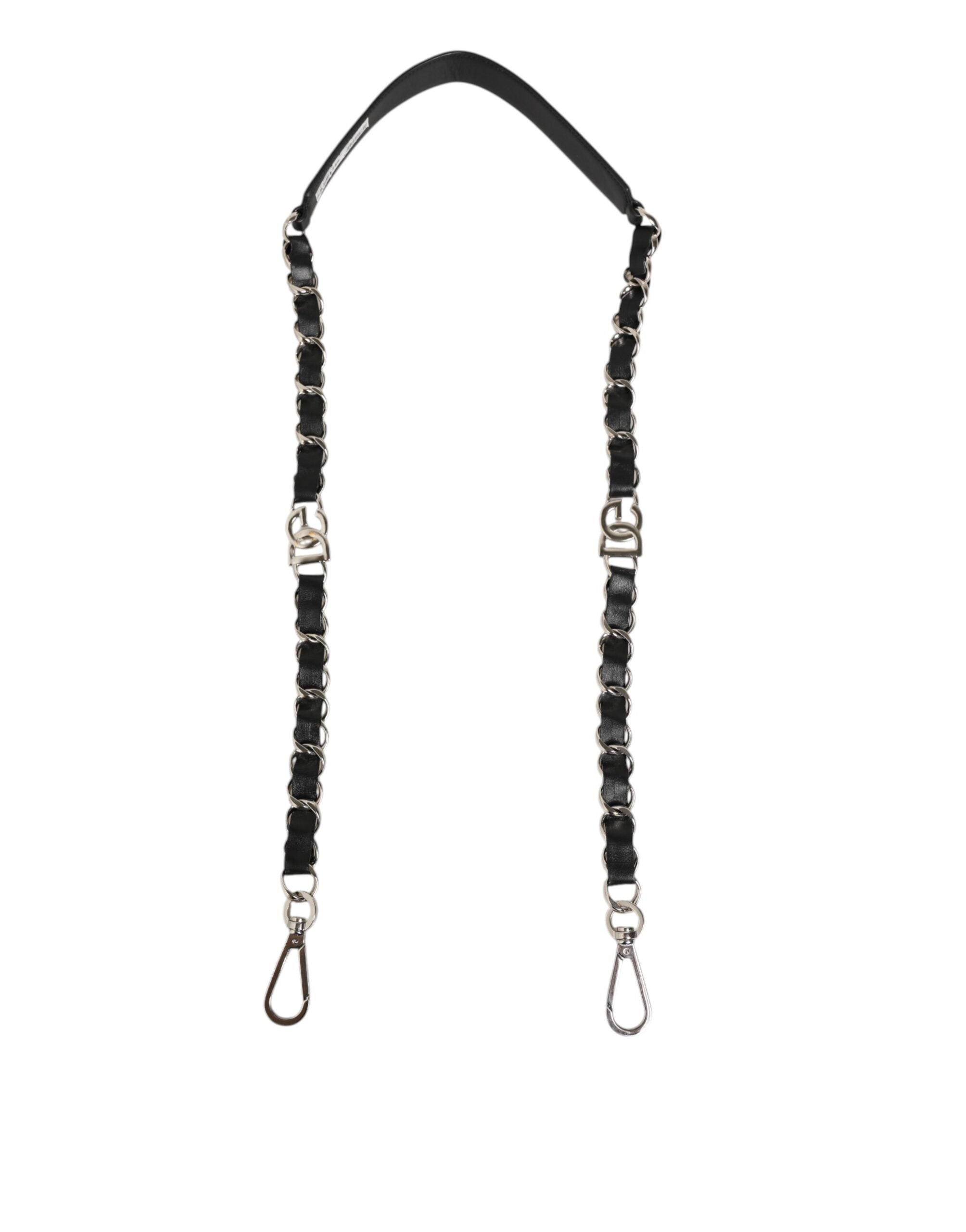 Dolce & Gabbana Black Calf Leather Silver Chain Crossbody Bag Strap with DG Logo Dolce & Gabbana