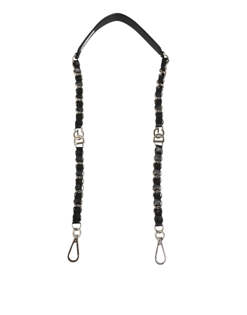 Dolce & Gabbana Black Calf Leather Silver Chain Crossbody Bag Strap with DG Logo Dolce & Gabbana