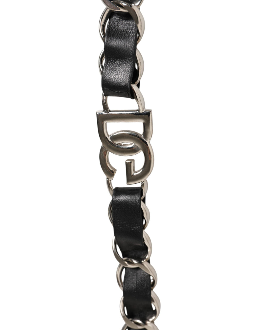Dolce & Gabbana Black Calf Leather Silver Chain Crossbody Bag Strap with DG Logo Dolce & Gabbana