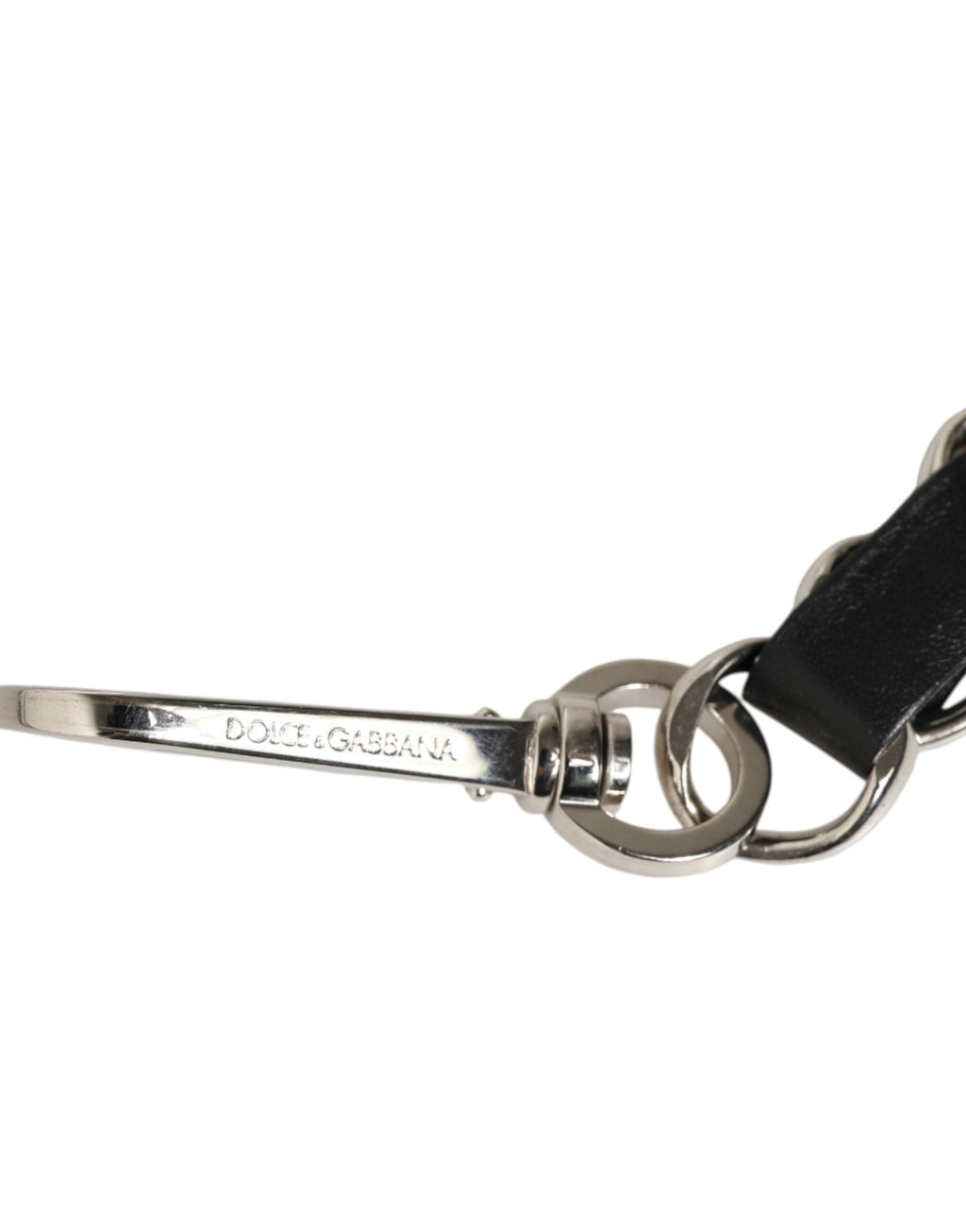 Dolce & Gabbana Black Calf Leather Silver Chain Crossbody Bag Strap with DG Logo Dolce & Gabbana