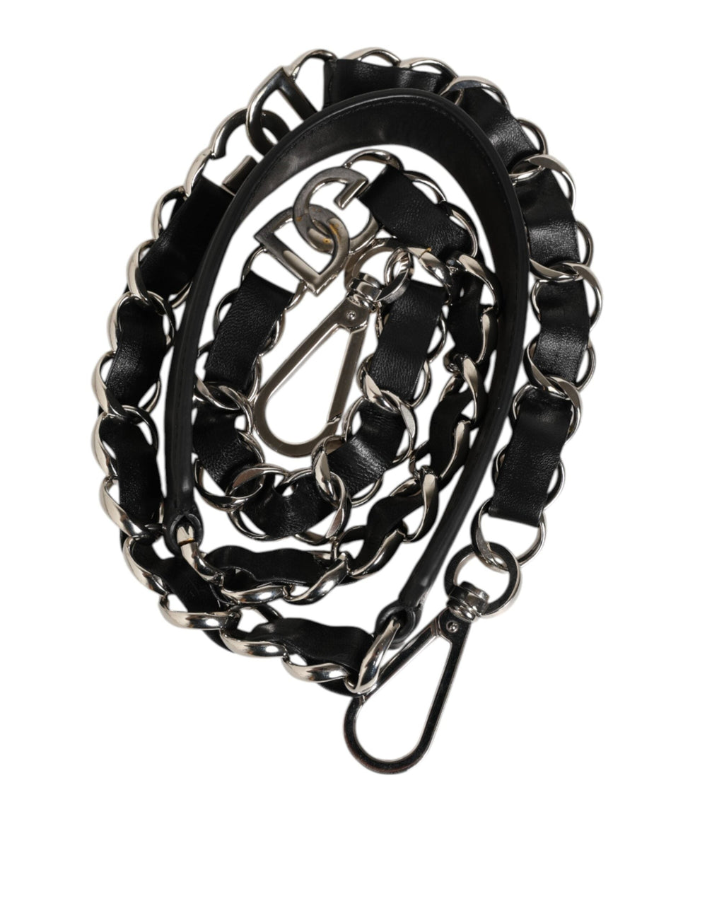 Dolce & Gabbana Black Calf Leather Silver Chain Crossbody Bag Strap with DG Logo Dolce & Gabbana