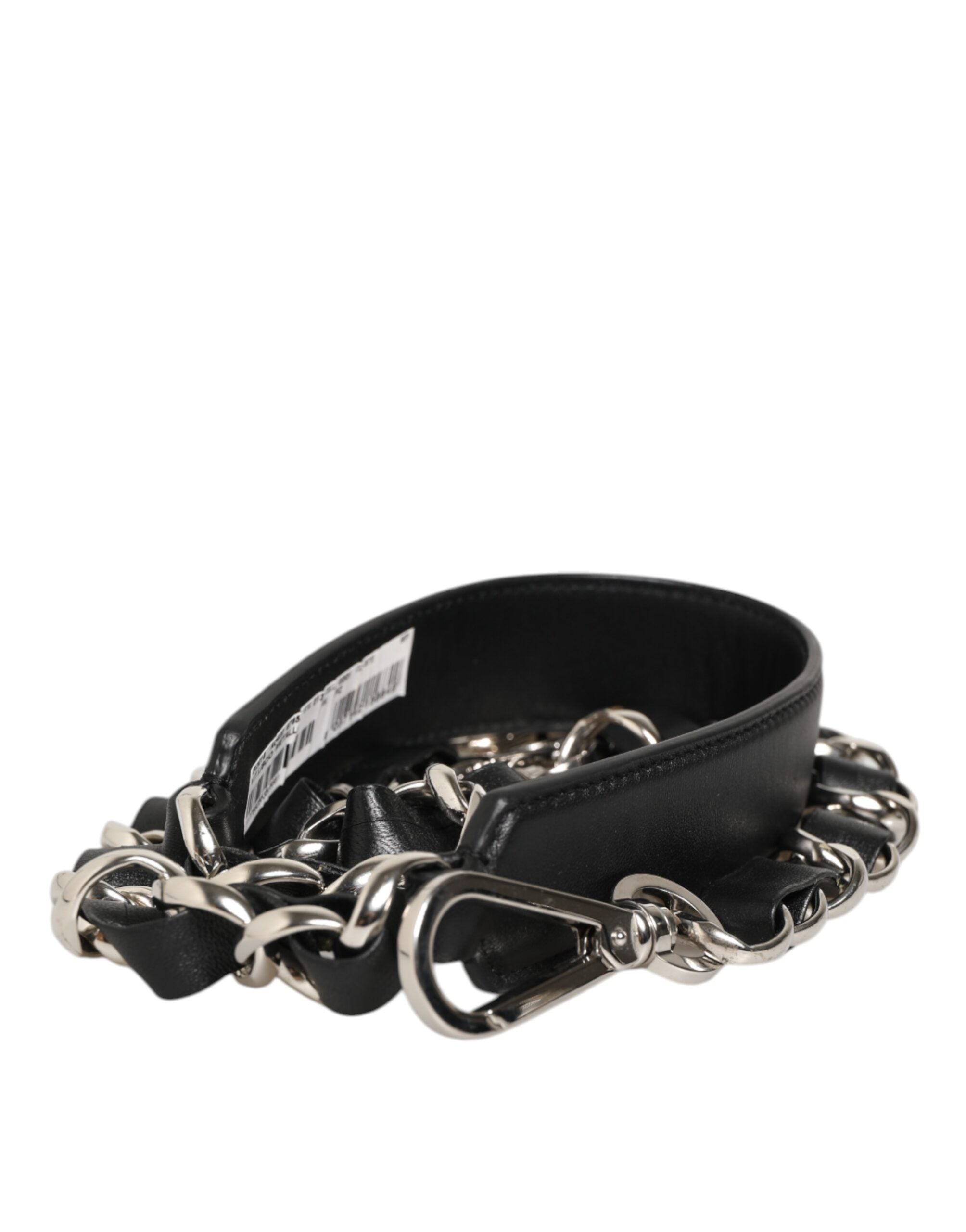 Dolce & Gabbana Black Calf Leather Silver Chain Crossbody Bag Strap with DG Logo Dolce & Gabbana