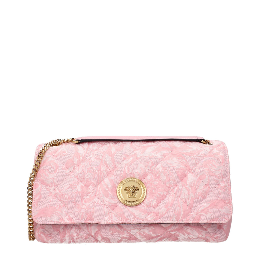 Versace Pink Fabric Shoulder Bag with Front Detail Versace