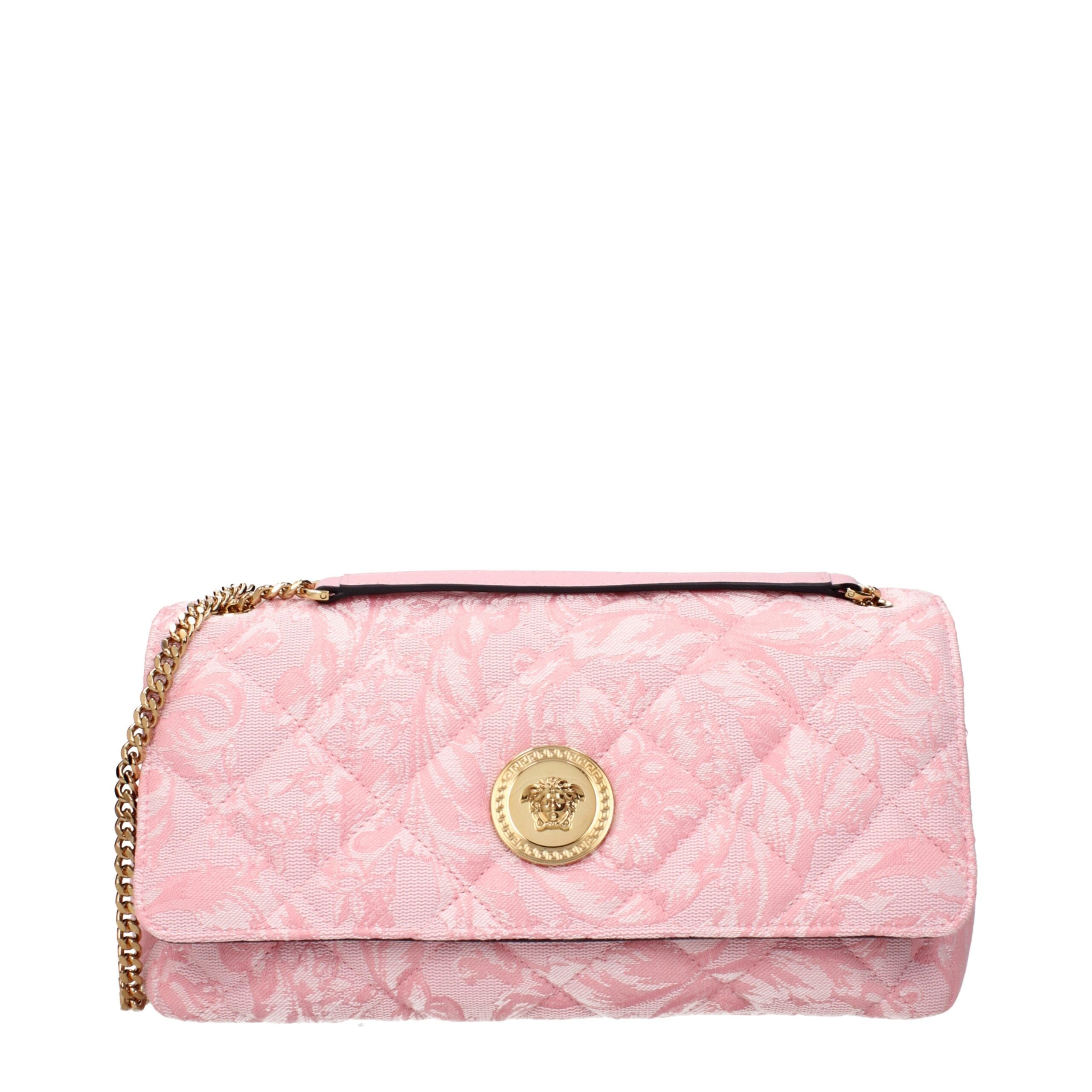 Versace Pink Fabric Shoulder Bag with Front Detail Versace
