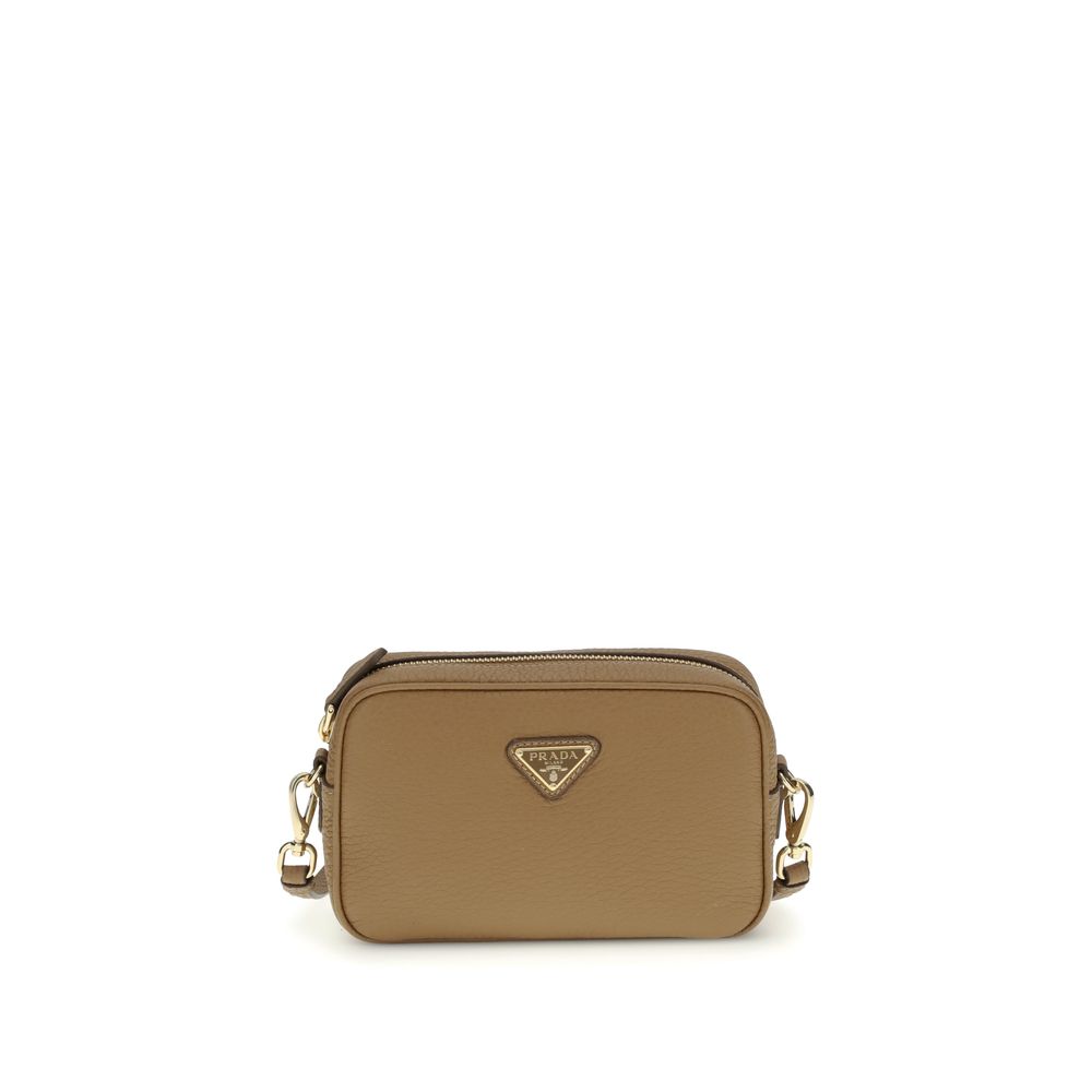 Prada Beige Calf Leather Mini Shoulder Bag with Triangle Logo SS26 Prada