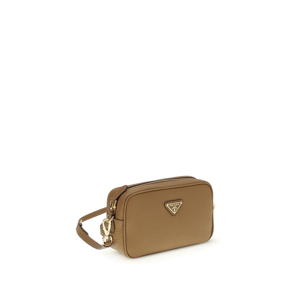 Prada Beige Calf Leather Mini Shoulder Bag with Triangle Logo SS26 Prada