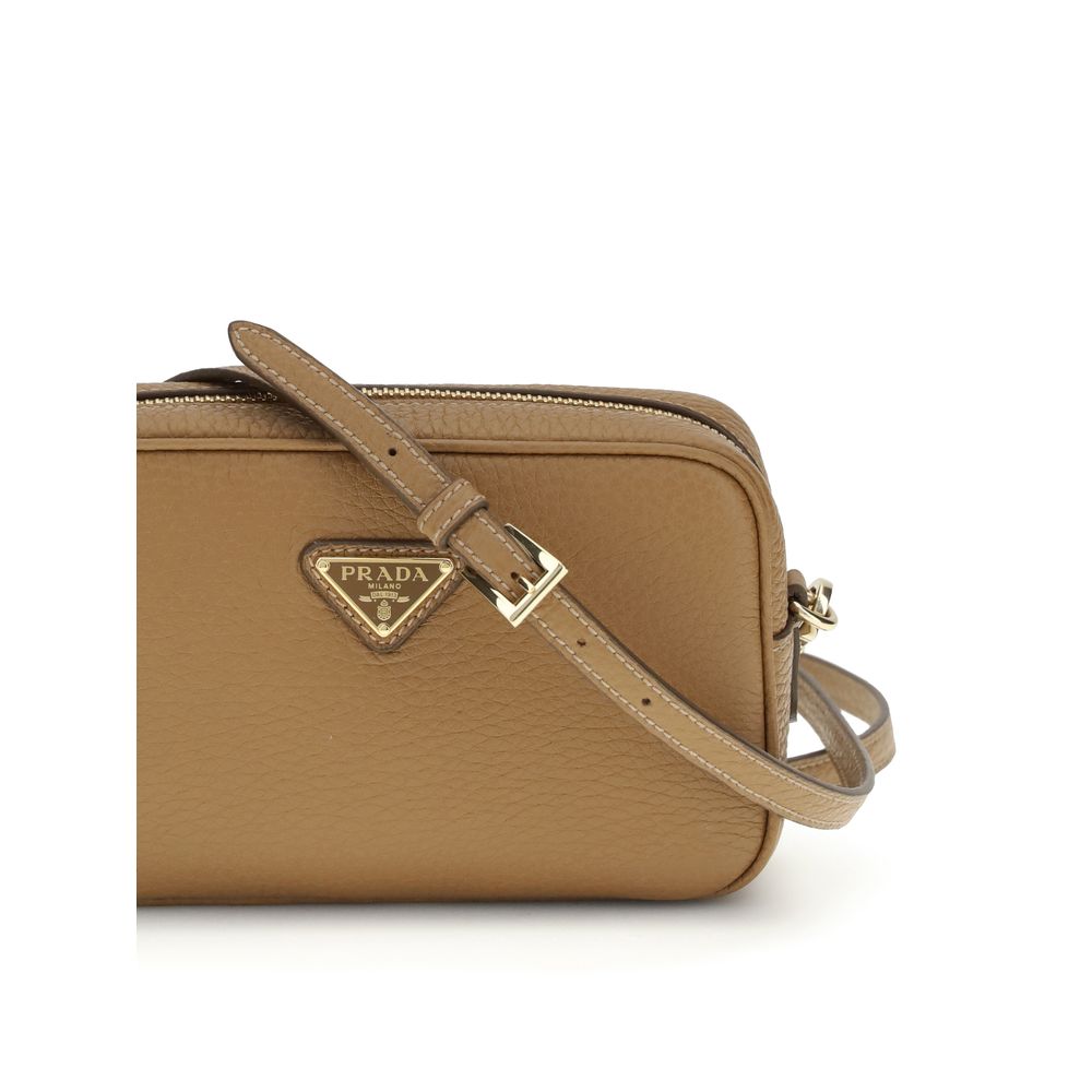 Prada Beige Calf Leather Mini Shoulder Bag with Triangle Logo SS26 Prada