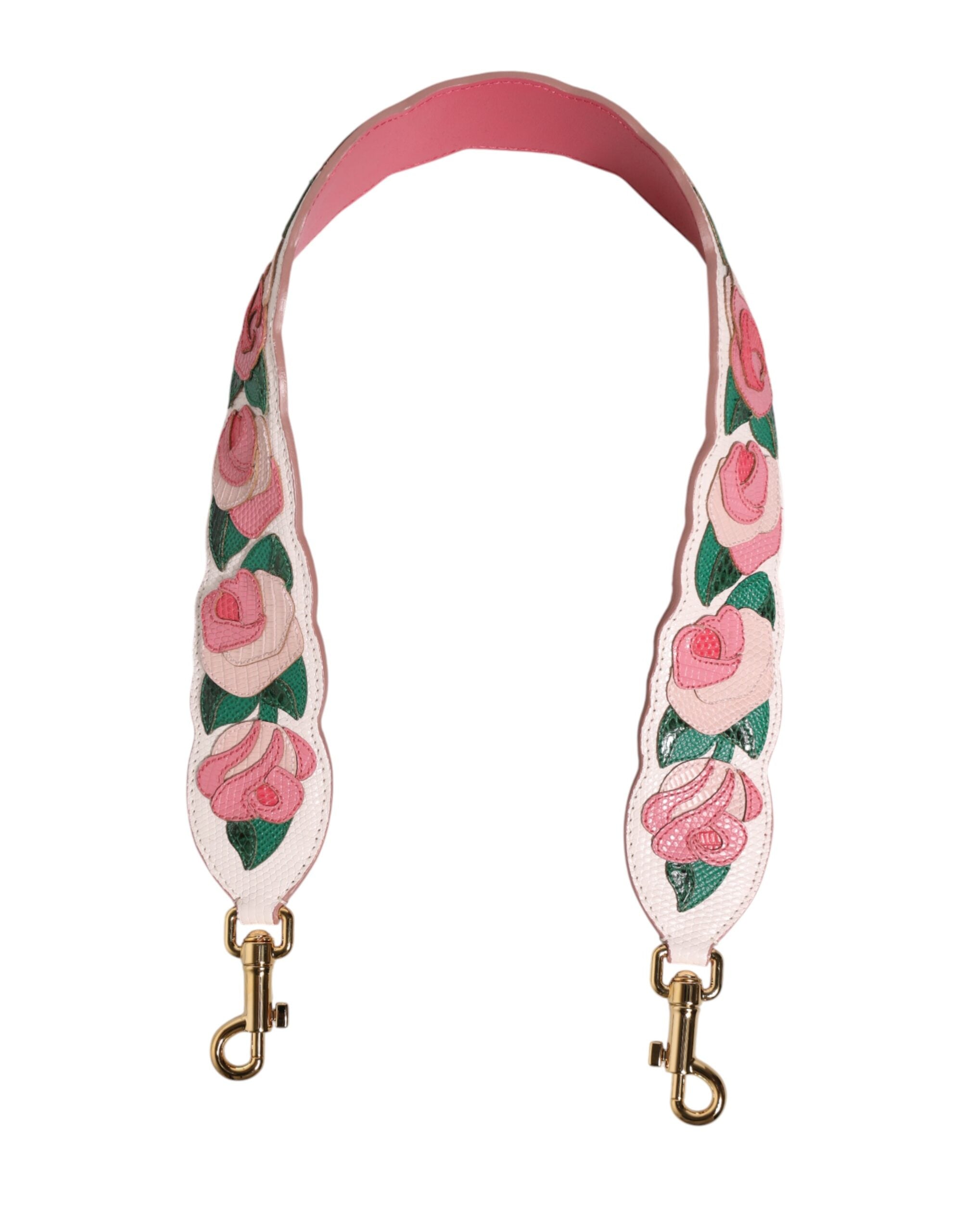 Dolce & Gabbana White Floral Calf Leather Shoulder Strap with Gold Hardware Dolce & Gabbana