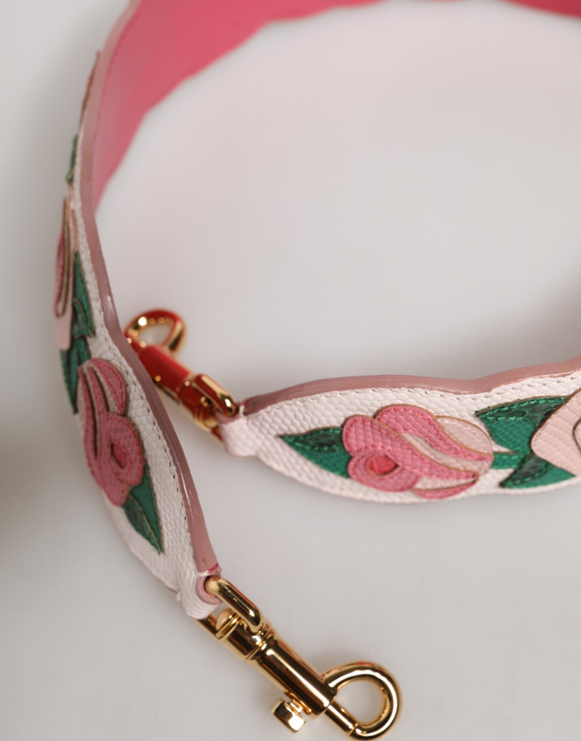 Dolce & Gabbana White Floral Calf Leather Shoulder Strap with Gold Hardware Dolce & Gabbana