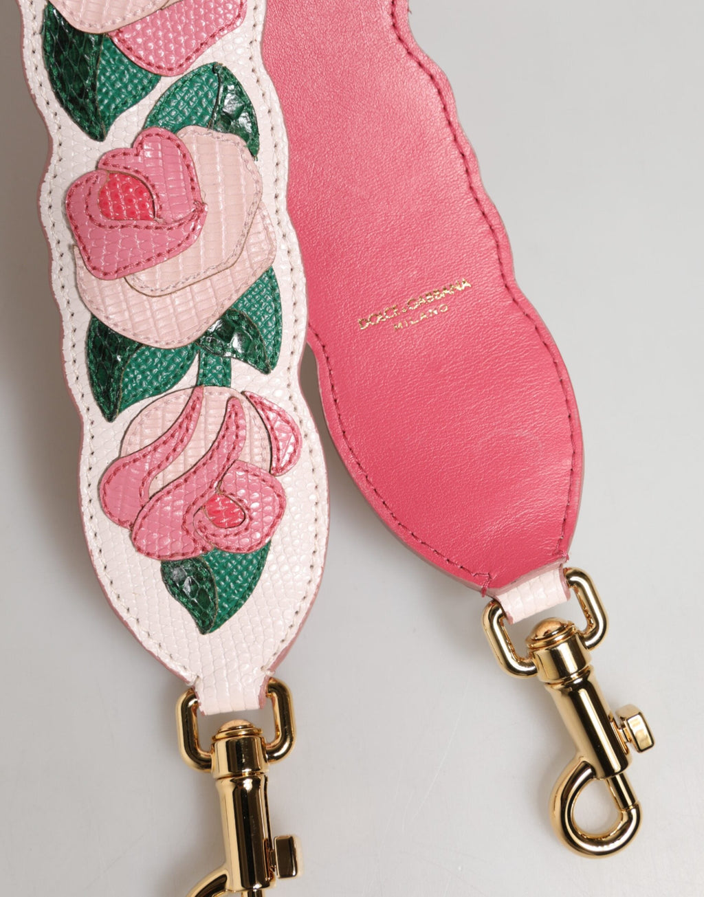 Dolce & Gabbana White Floral Calf Leather Shoulder Strap with Gold Hardware Dolce & Gabbana