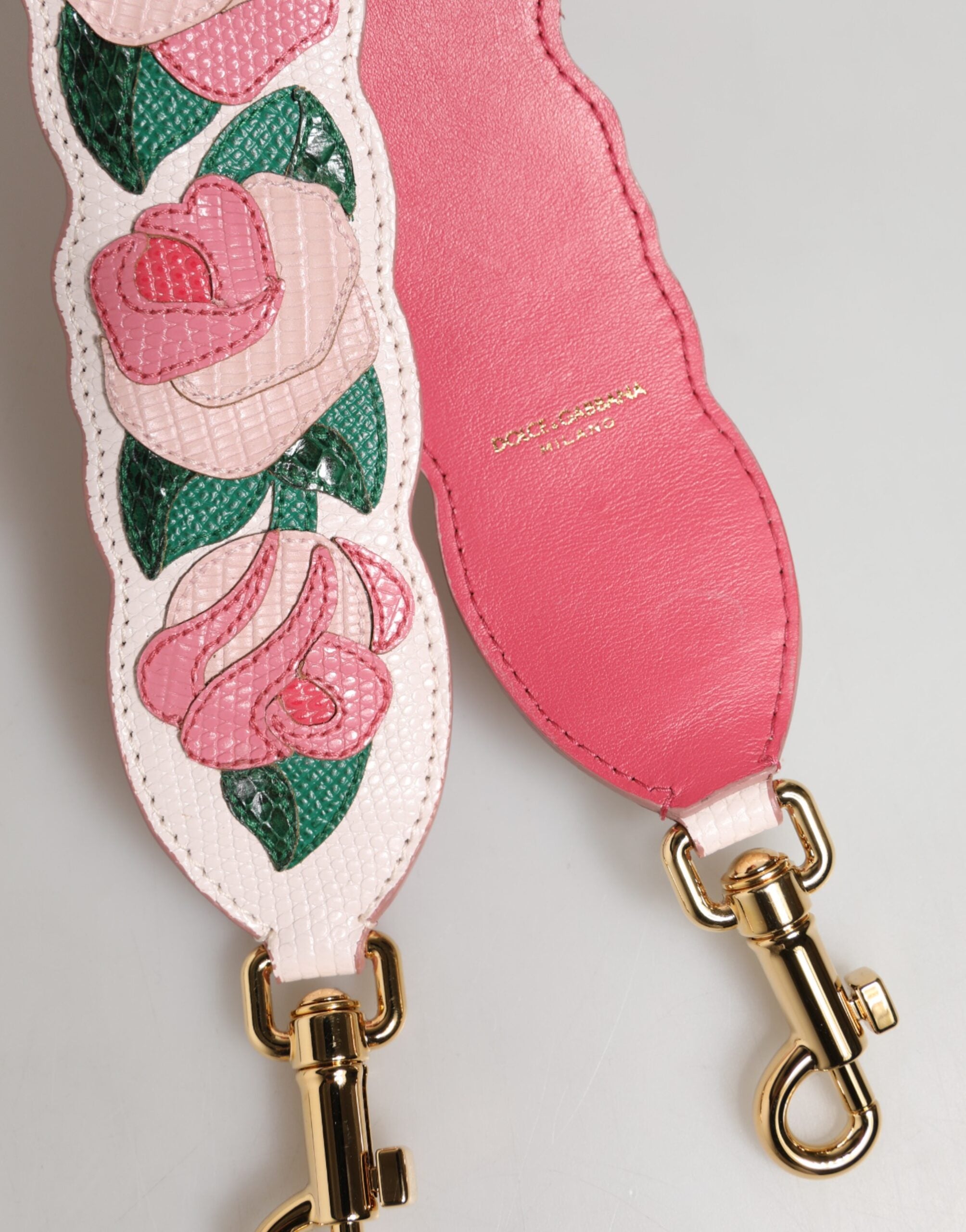 Dolce & Gabbana White Floral Calf Leather Shoulder Strap with Gold Hardware Dolce & Gabbana