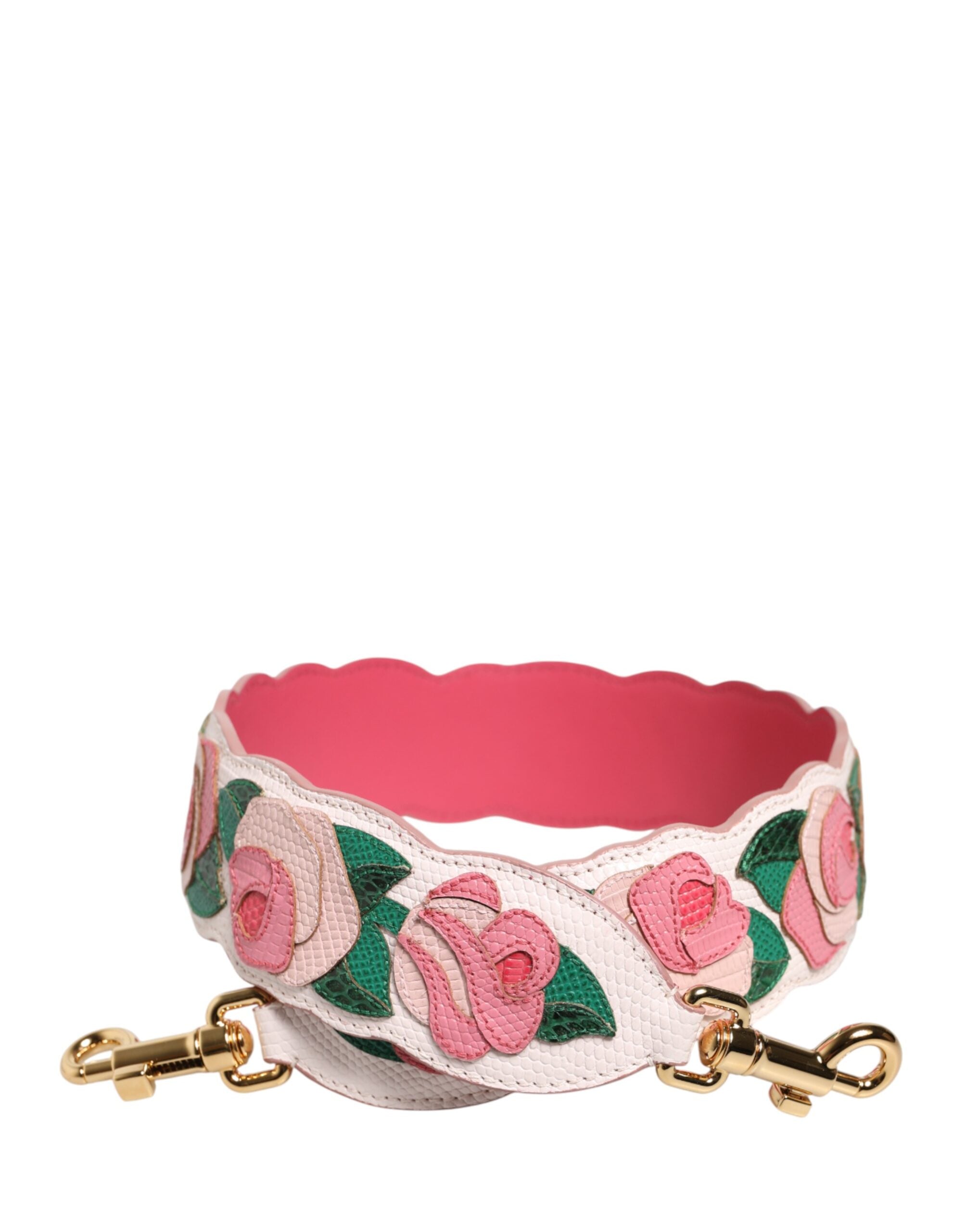 Dolce & Gabbana White Floral Calf Leather Shoulder Strap with Gold Hardware Dolce & Gabbana