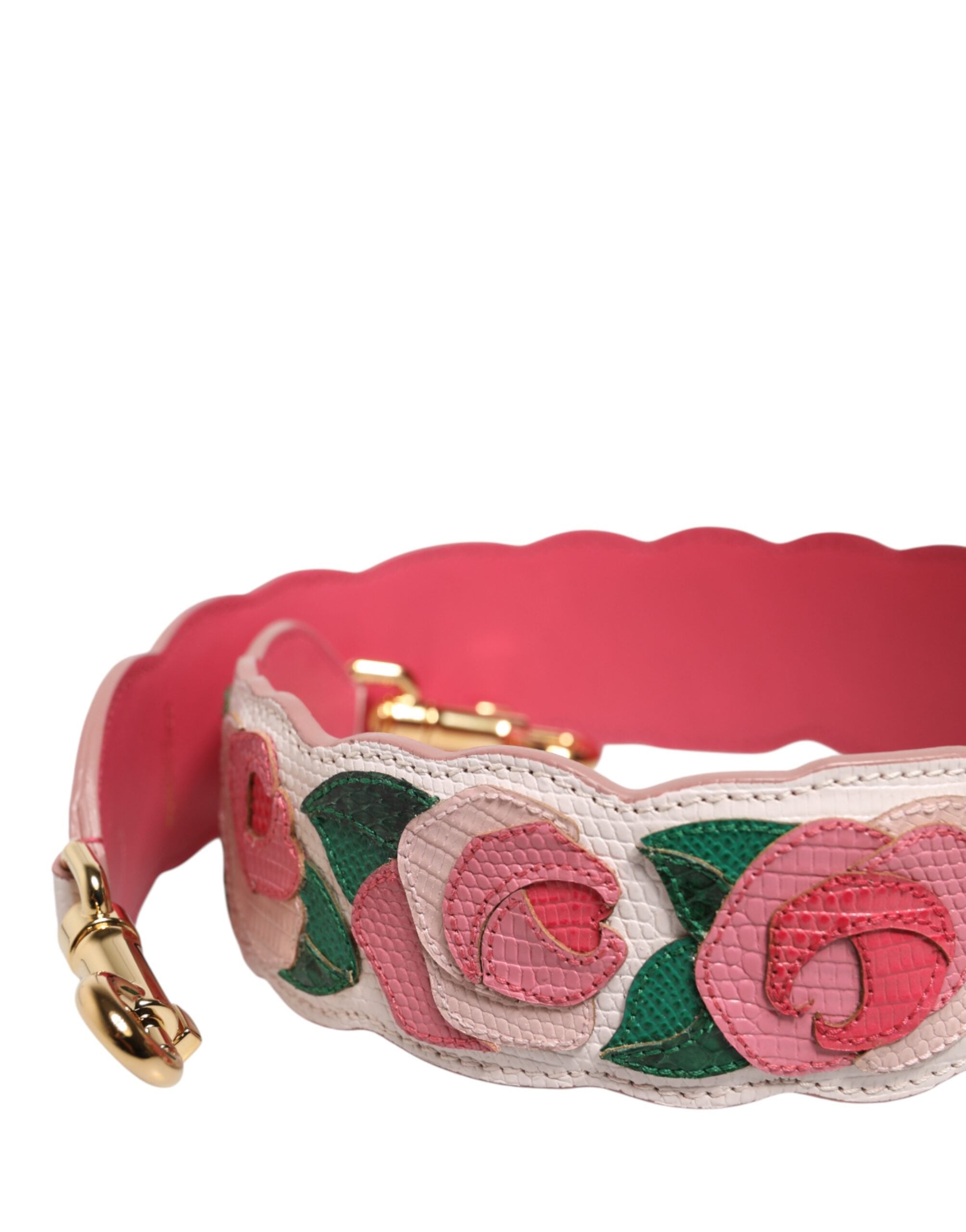 Dolce & Gabbana White Floral Calf Leather Shoulder Strap with Gold Hardware Dolce & Gabbana