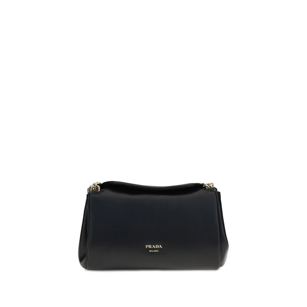 Prada Black Calf Leather Chain Shoulder Bag with Gold Logo SS26 Prada