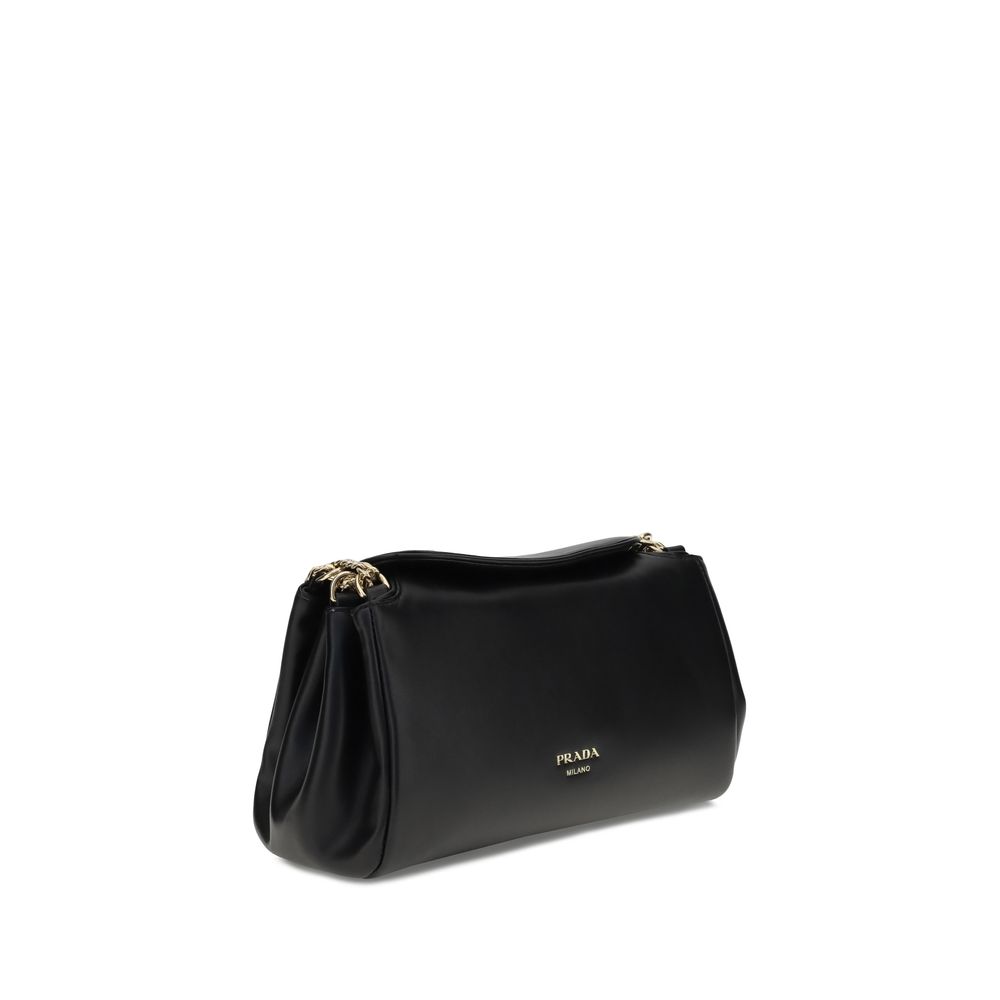 Prada Black Calf Leather Chain Shoulder Bag with Gold Logo SS26 Prada
