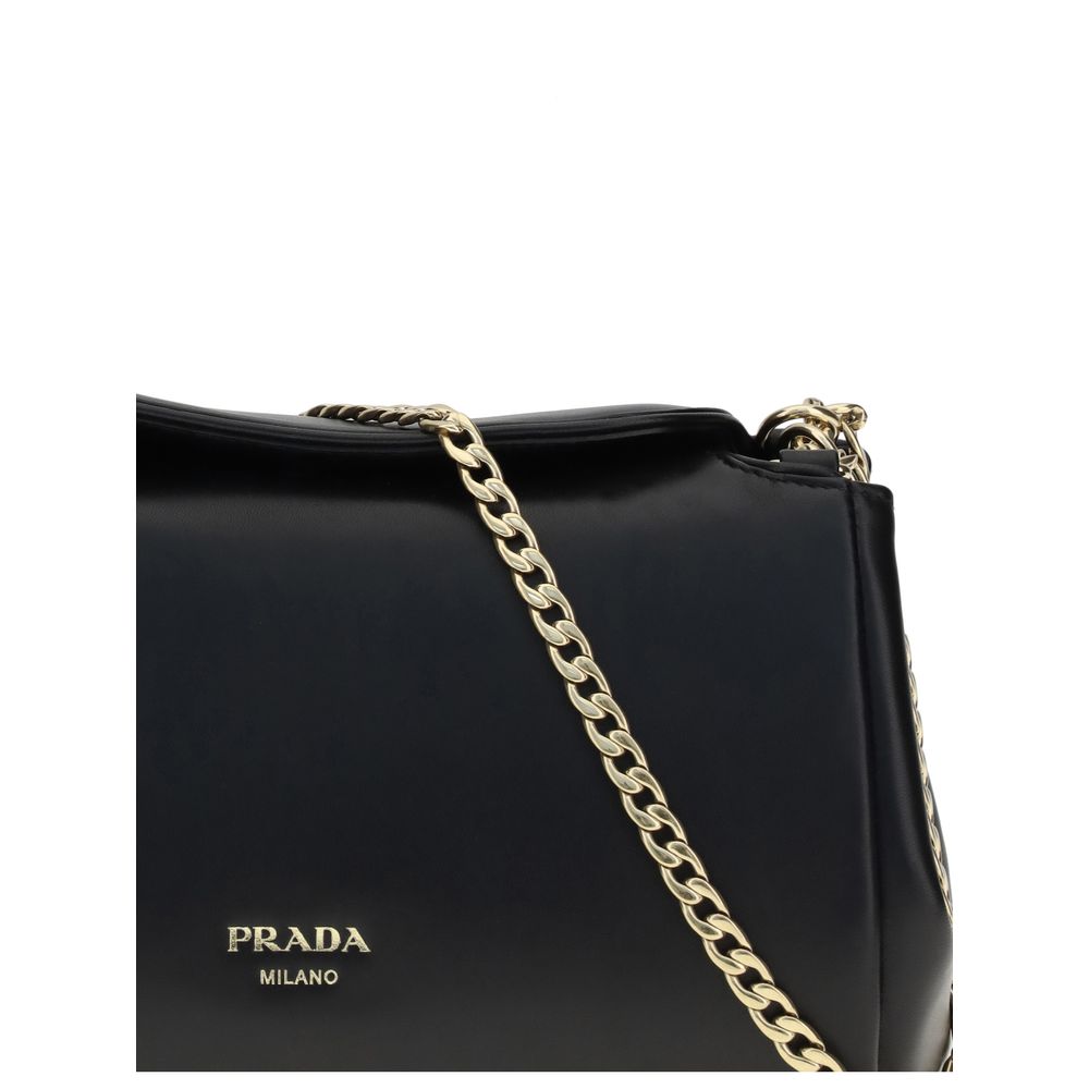 Prada Black Calf Leather Chain Shoulder Bag with Gold Logo SS26 Prada