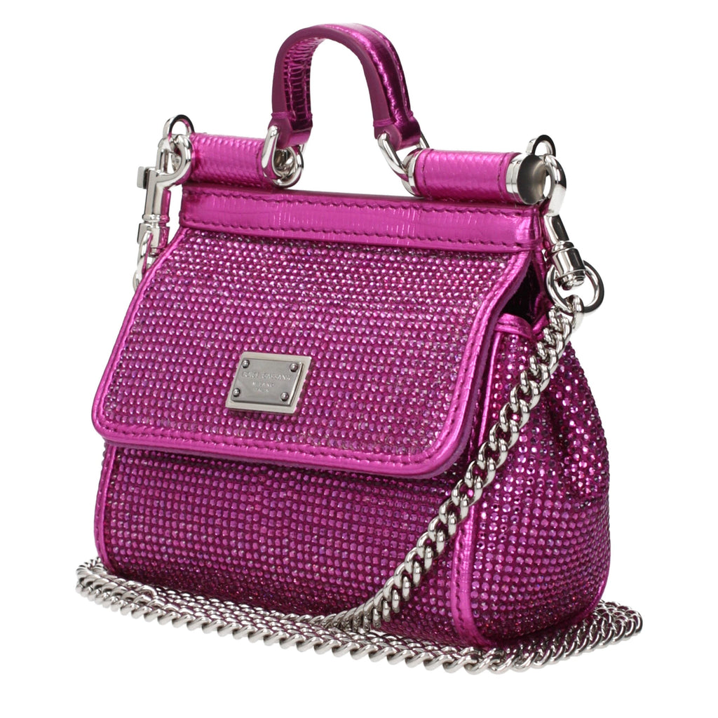 Dolce & Gabbana Fuchsia Satin Rhinestone Handbag with Removable Shoulder Strap Dolce & Gabbana