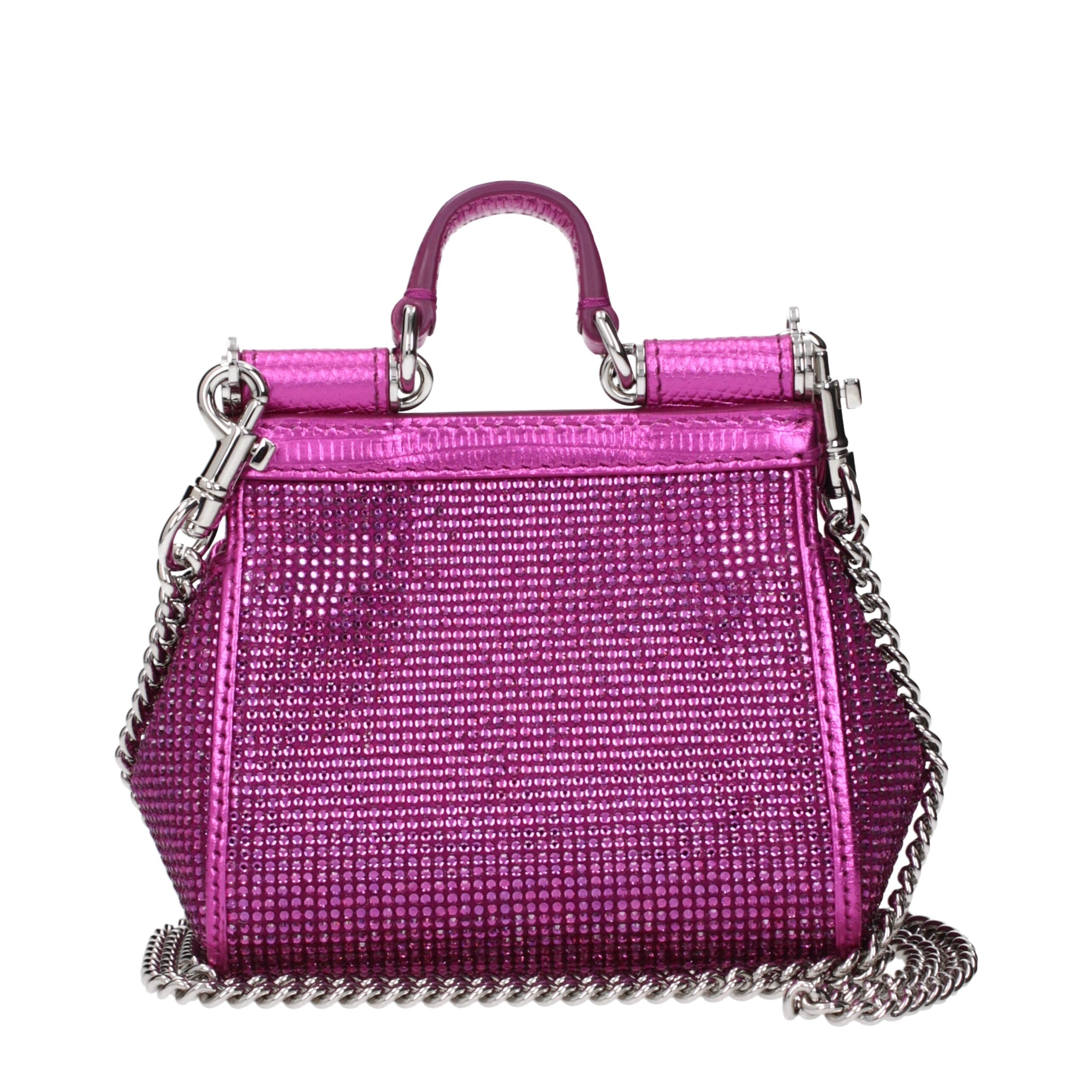 Dolce & Gabbana Fuchsia Satin Rhinestone Handbag with Removable Shoulder Strap Dolce & Gabbana